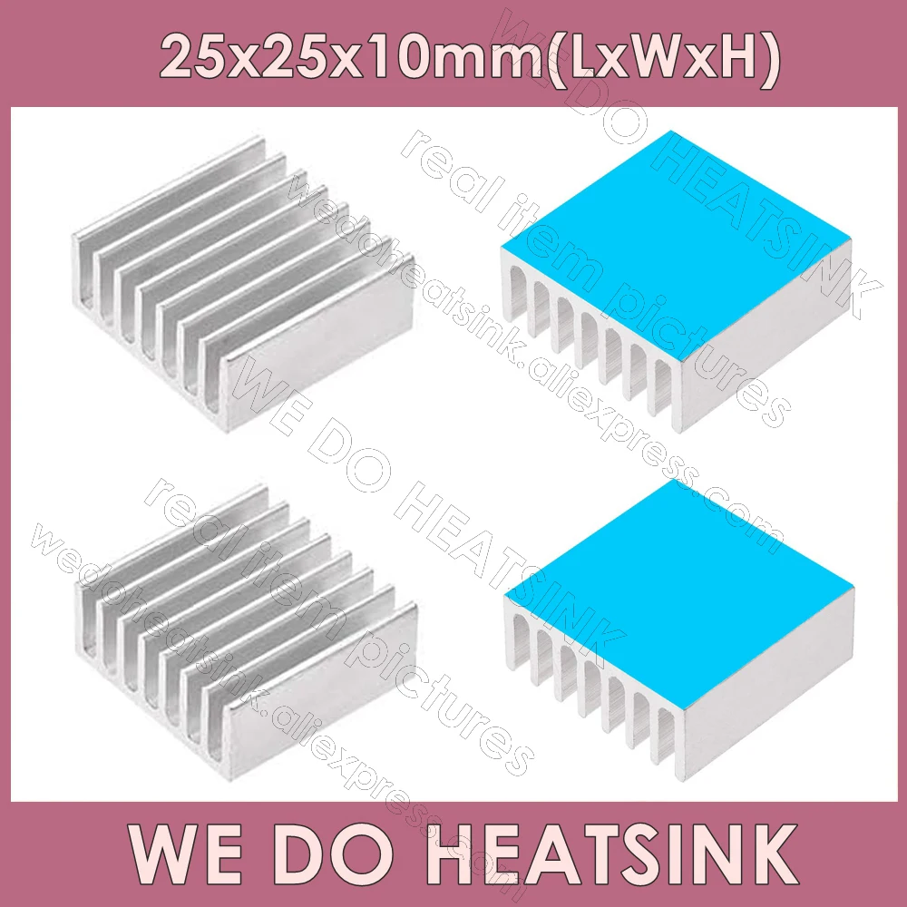 

WE DO HEATSINK 25x25x10mm Without or With Thermal Tape Silver Heatsink Aluminum Cooler Radiator