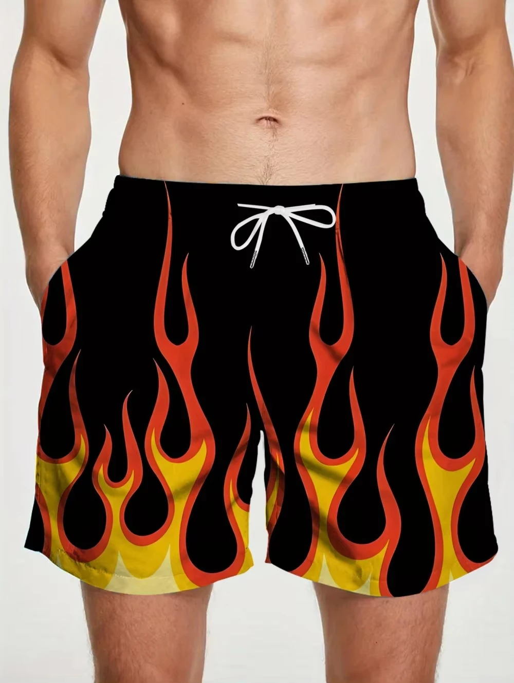 Summer Sports Shorts Colorful Flame Pattern Print Breathable Casual Street Outdoor Quick Drying Trend Thin Vacation Shorts Moto