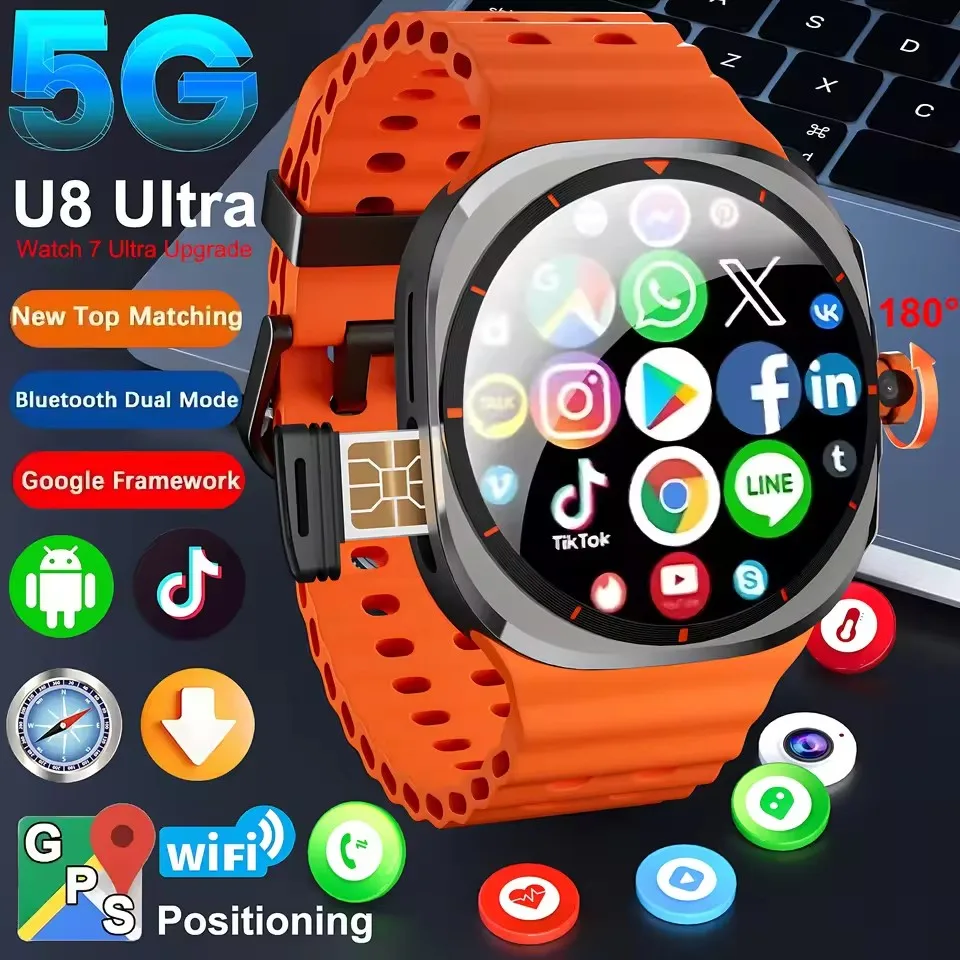 

2025 New Smart Watch 8 Ultra GPS Compass NFC Function AMOLED HD Screen Bluetooth Call 5G SIM Card Sports Smartwatch Android IOS