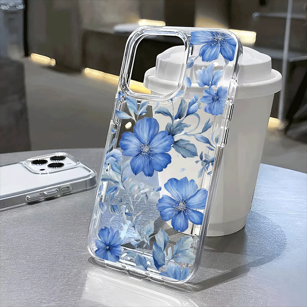 

Elegant Blue Flowers transparent case,suitable for iPhone16,16Pro,16Pro Max, 16 to 11, 12, 13, 14, 15plus series