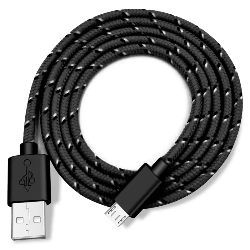 Cabo Micro USB de carregamento rápido e transferência de dados para celulares Samsung, Xiaomi, Redmi, Huawei e Android, com 1M, 2M e 3M de comprimento, em nylon trançado.