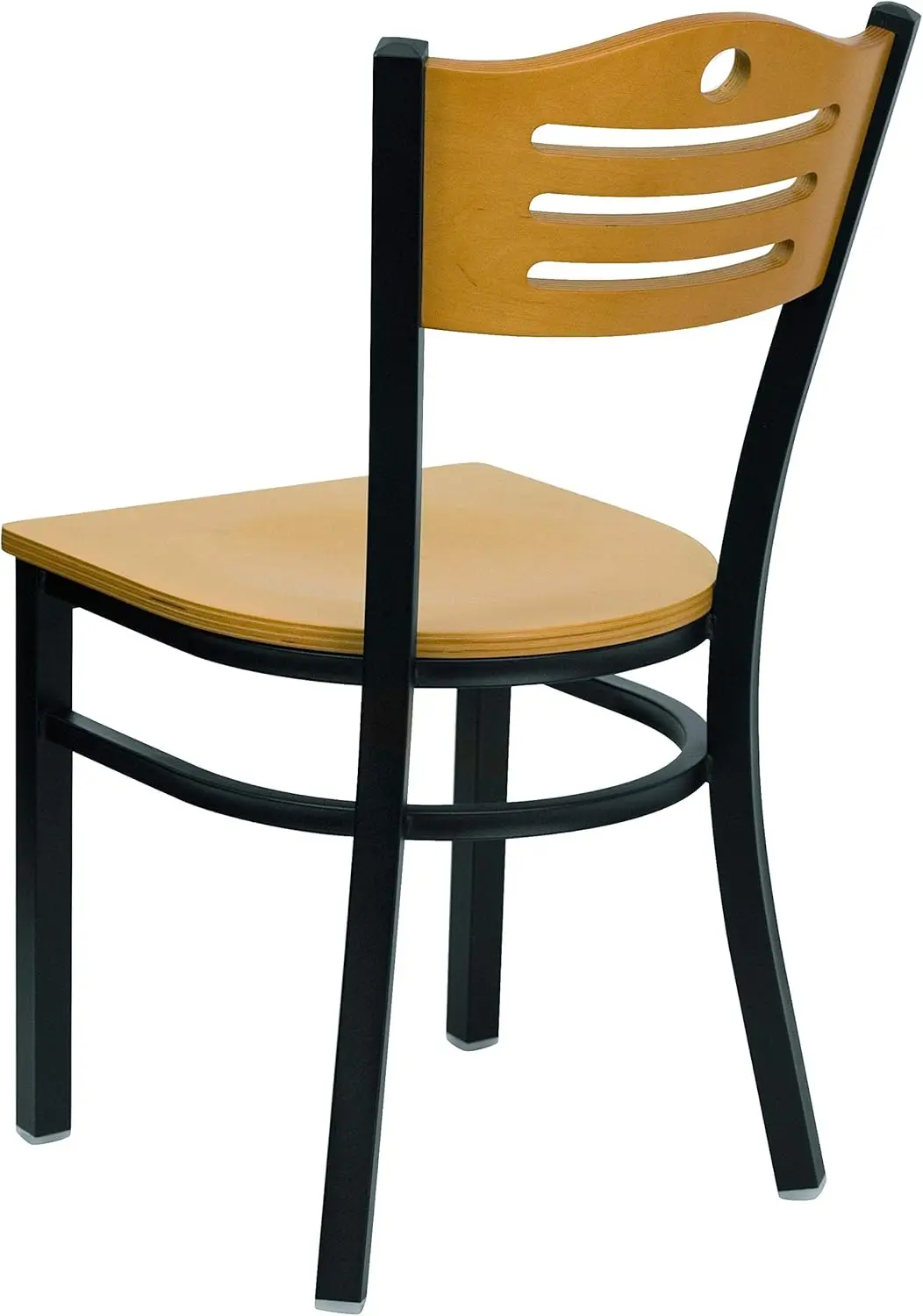 Black Slat Back Metal Restaurant Chair, Natural Wood Back e Seat, Pack 2