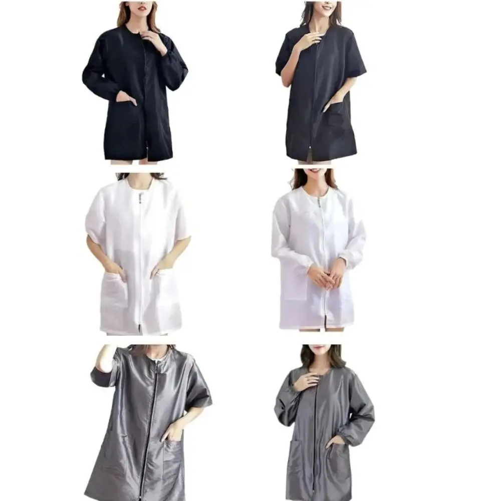 Short/Long Sleeve Barber Shop Work Clothes Polyester Non-stick Hair Hair Salon Uniforms Breathable Easy Zippered