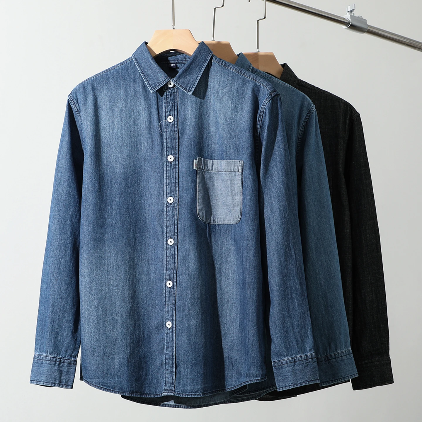 

Retro Japanese Sle Heavy Du Waed Pure Cotton Casual Collar Single ket Workwear Denim irt for Men Spring Autumn