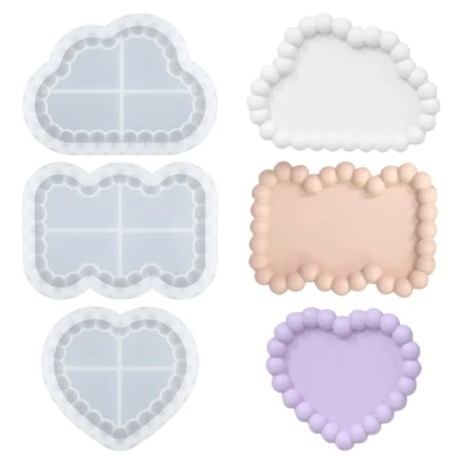 

3PCS Resin Molds Silicone, Epoxy Resin Bubble Molds for Resin Heart Cloud Bow Shape, Used for Coasters Bowl mats, Candle Holder