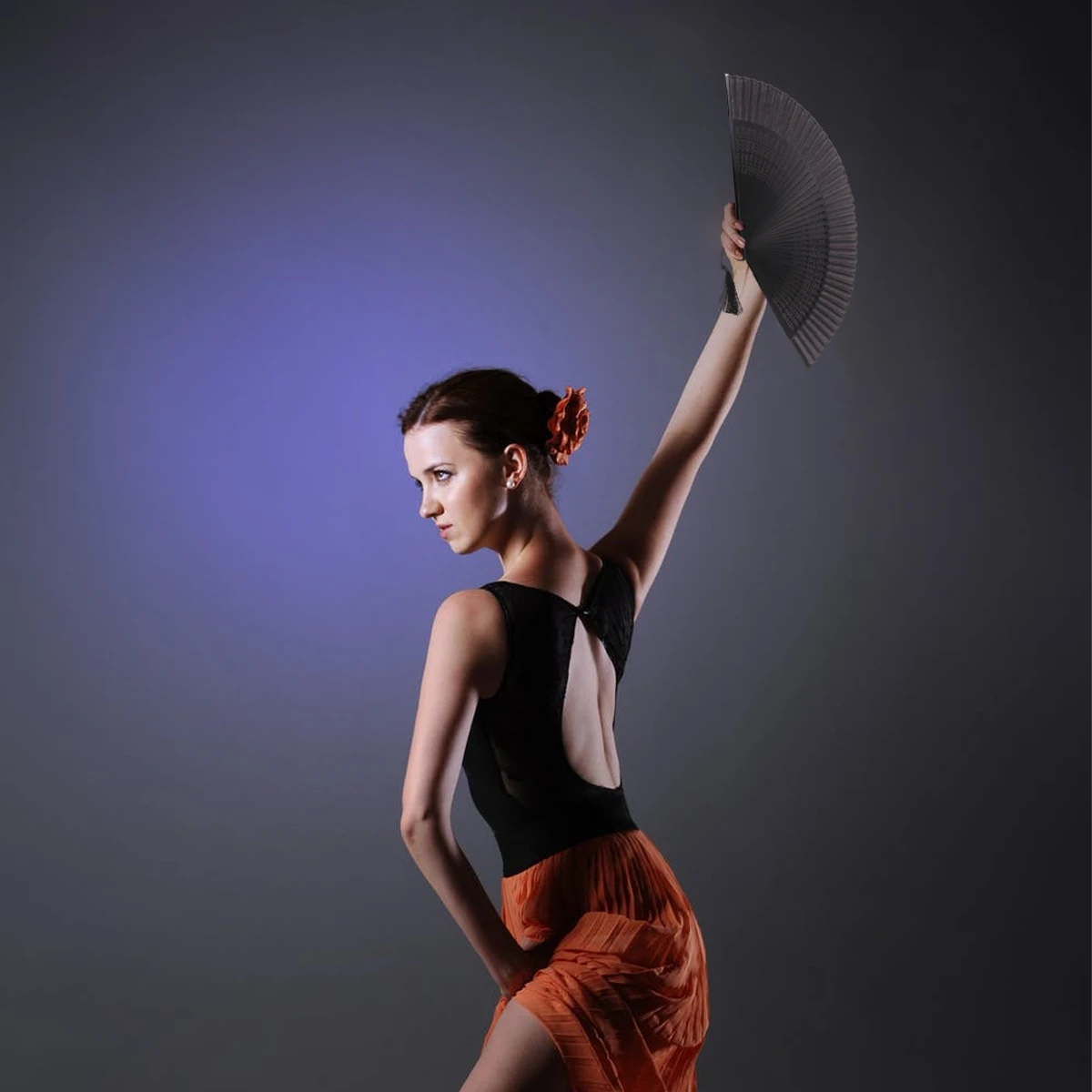 

Vintage Handheld Folding Fan Dance Performance Fan Craft Hollow Folding Fan ( Hollow Black Fan)