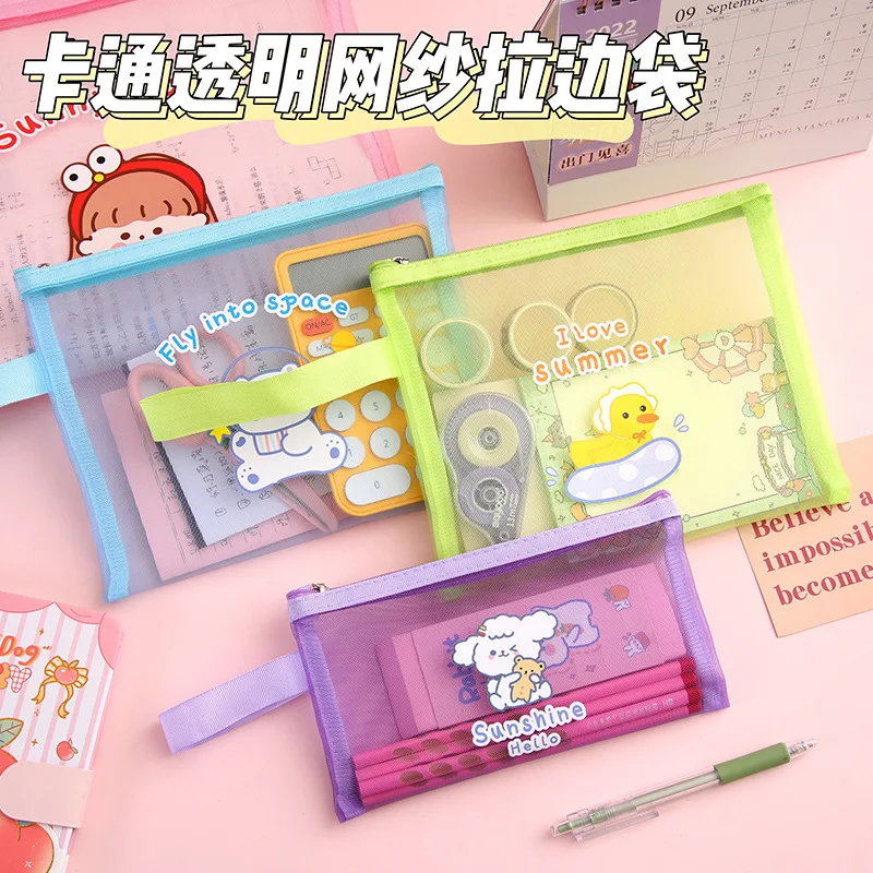 Tas Pensil Portabel Ritsleting Jala Kartun Tas Tutorial Belajar Penyimpanan Hati Gadis In Pelajar Tas File Kapasitas Besar