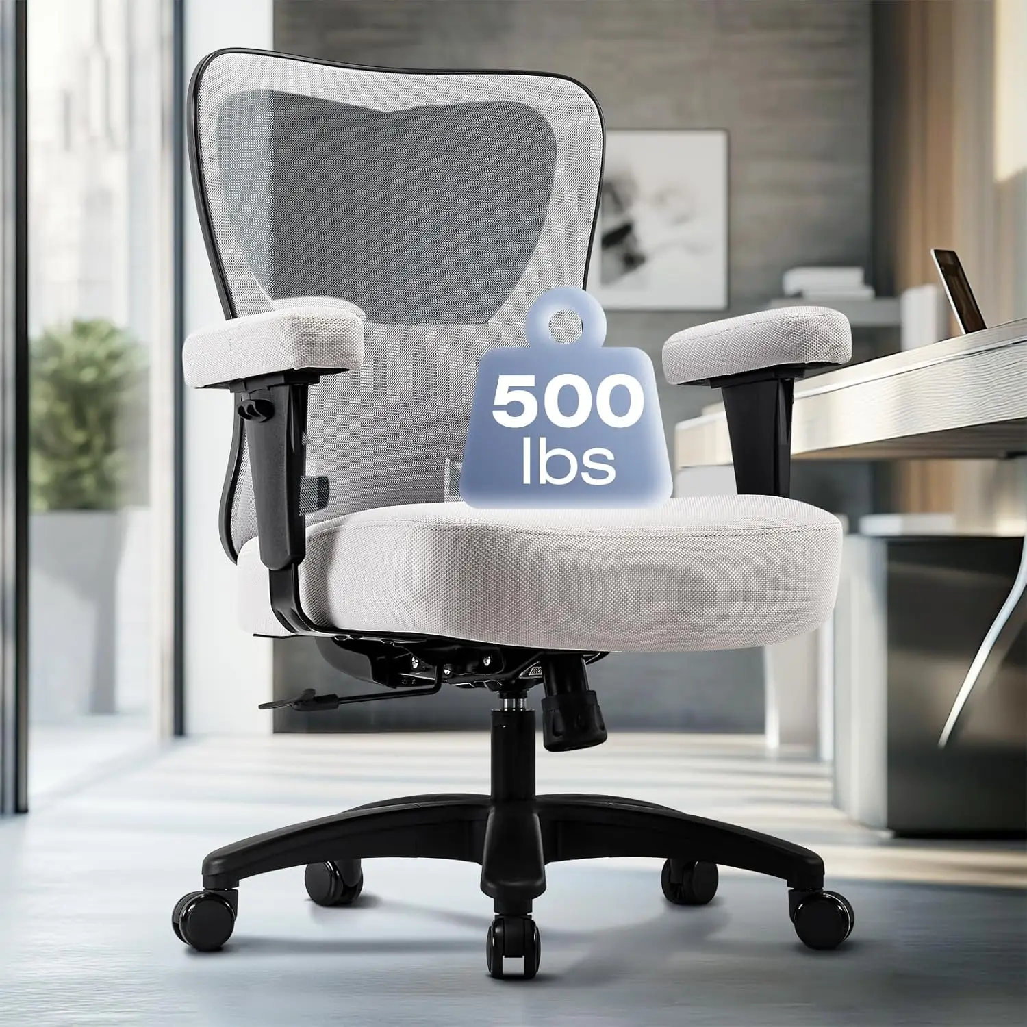 

Big And Tall Ergonomic Office Chair, Mesh Desk Chair 500Lbs With Wider Thicker Seat Cushion，Oversize High Ba Computer Chair