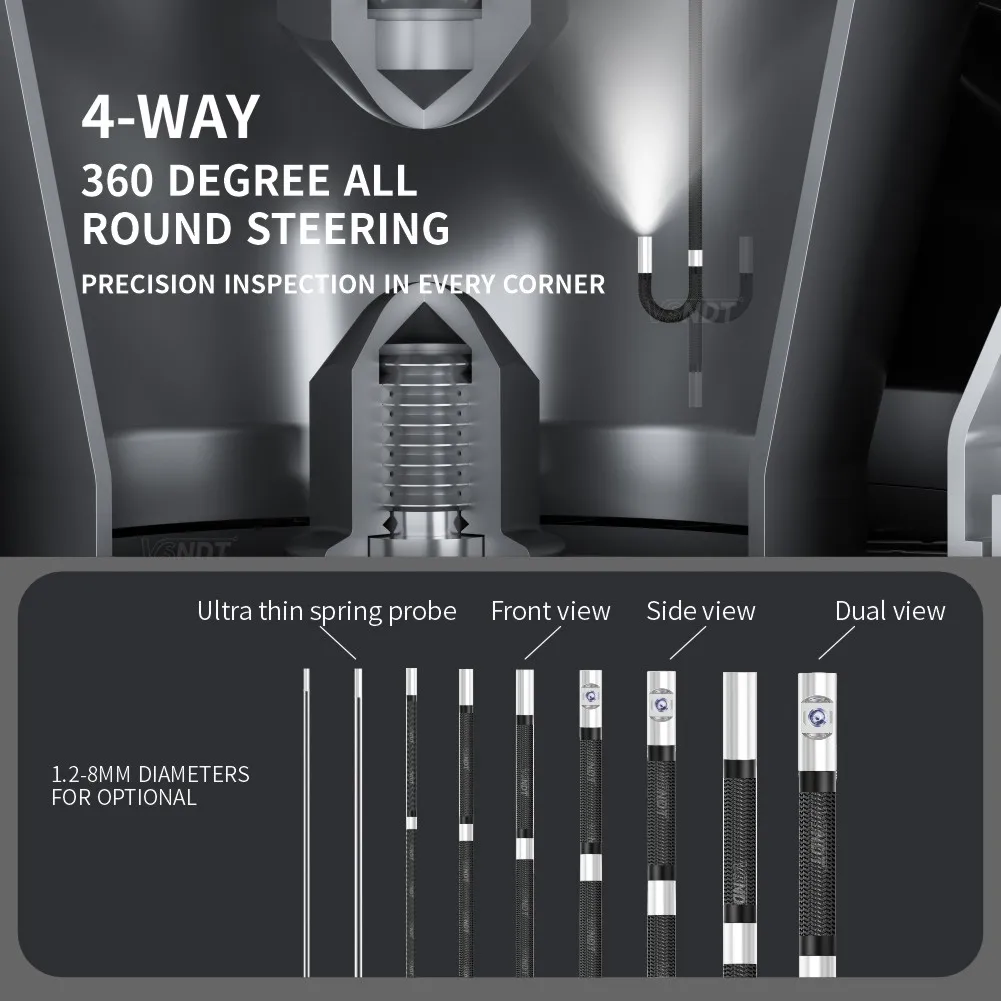 VSNDT 360 ° كاميرا Borescope المفصلية التوجيهية، كاميرا بالمنظار 5 بوصة 32 جيجابايت IP67 مقاومة للماء 4 اتجاهات، كاميرا تناظرية للأماكن الخارجية