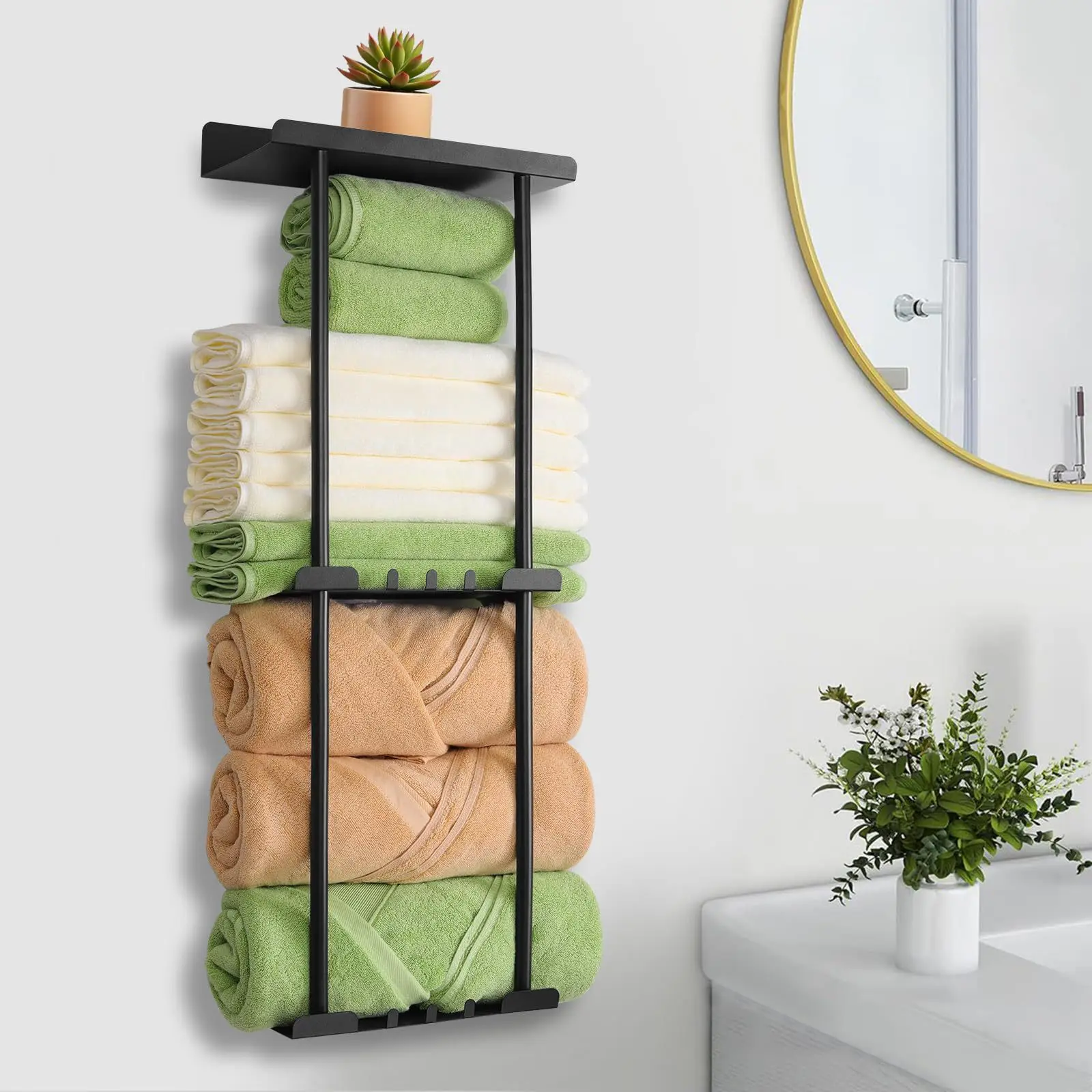 No Punching Bathroom Wall Mounted Shelf  Scalable Towel Rack Modern Minimalist Three-layer Carbon Steel Storage Holders