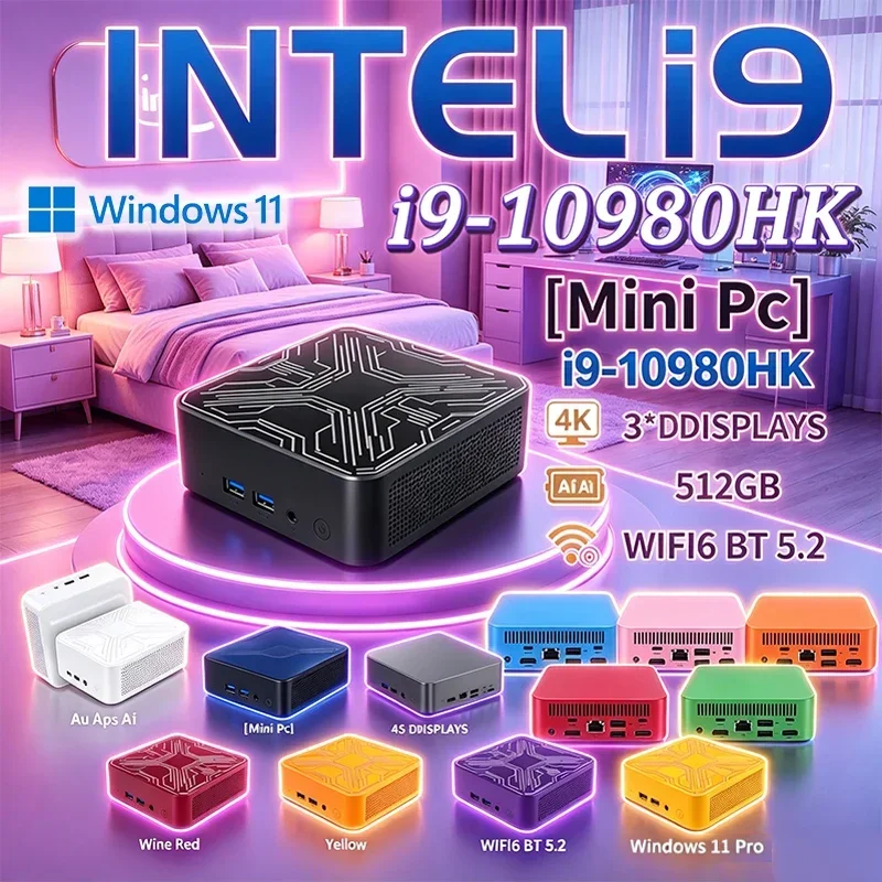 New Intel i9 10980HK Mini PC Windows 11 Pro 16GB RAM 1TB 2TB M.2 SSD WIFI6 BT5.2 Gaming Server HTPC Study