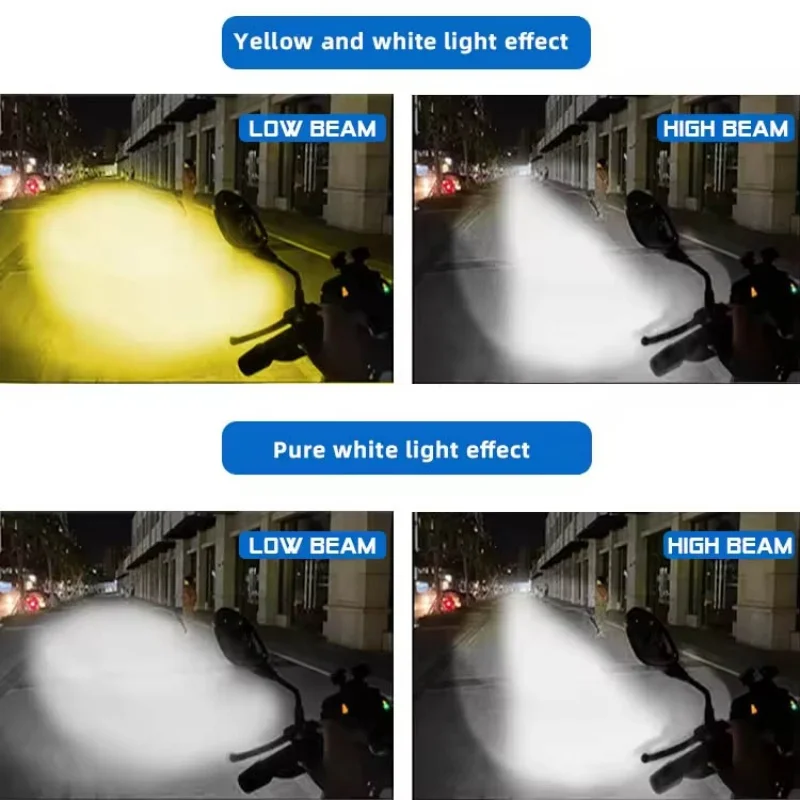 LED دراجة نارية المصباح H4 H6/BA20D ثنائي اللون أبيض أصفر مرحبا لو شعاع عدسة للدراجات النارية العلوي سكوتر الضباب مصباح 2 قطعة #6
