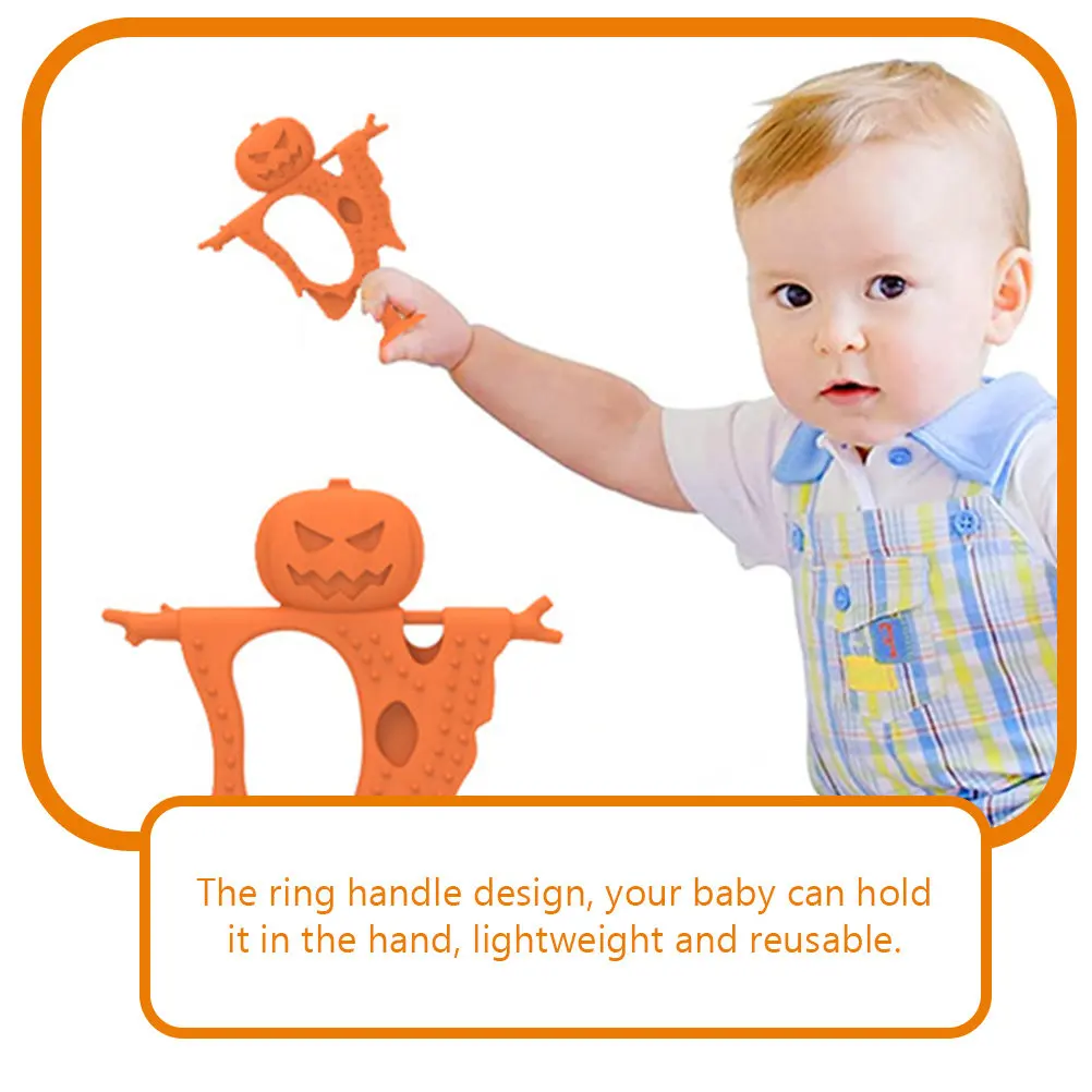 

Baby Silicone Molar Teether Pumpkim Scarecrow Shape Halloween Infant Chewing Pain Relief Sensory Plaything Teether