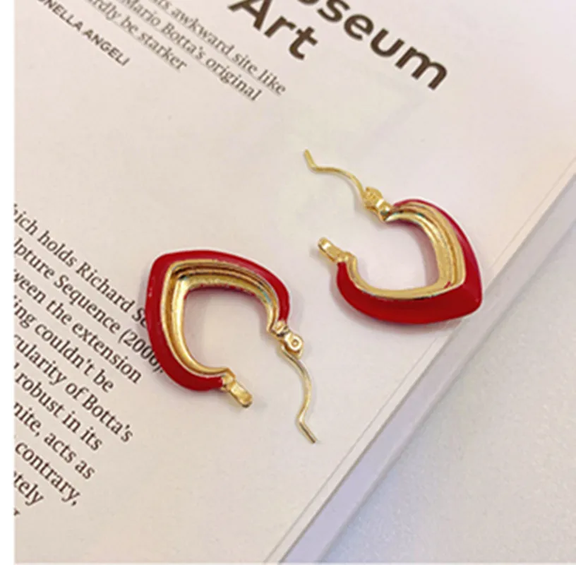 High Quality Elegant Red Drop Glaze Love Heart 925 Silver Needle Ladies Tassel Stud Earrings Wholesale Jewelry Anti Allergy