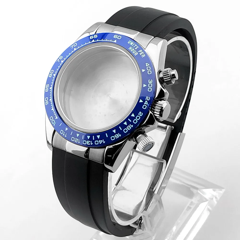 39,3-mm-Uhrgehäuse aus Metall, Gummiarmband, Saphirglas, passend für das VK63-Uhrwerk, silberfarben, roségoldfarben, schwarz, Uhrenzubehörteile, kann zusammengebaut werden. – Detail 4