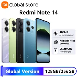 Global Version Xiaomi Redmi Note 14 Smartphone 128GB / 256GB ROM MediaTek Helio G99-Ultra 108MP Camera 6.67