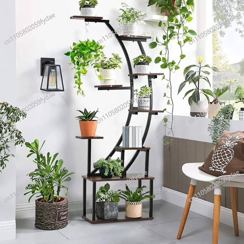Black Plant Stand with Grow Light for Indoor Plants 9 Tiered Metal Plant Shelf  60