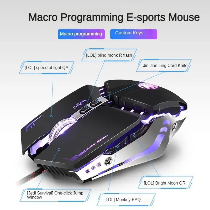 YX110 Wired Mechanical Mouse 1600pdi  Metal Roller Human Sports Macro Definition Esports Gaming Mouse  Office Gaming Accessories