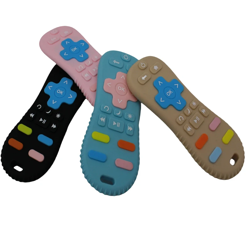 Baby silicone remote control teether baby anti-eating hand teething stick cartoon soothing teething toys cognitive teething toys