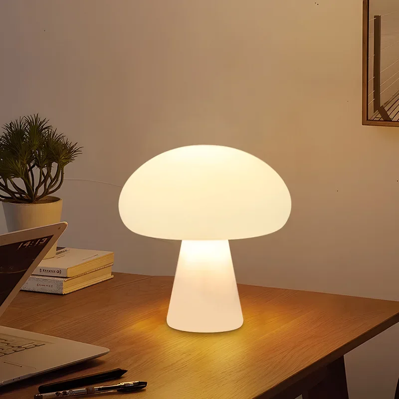 

White Mushroom LED Table Lamp Decoration Night Light Desk Lamp for Bedside Hotel Bar Coffee Decor