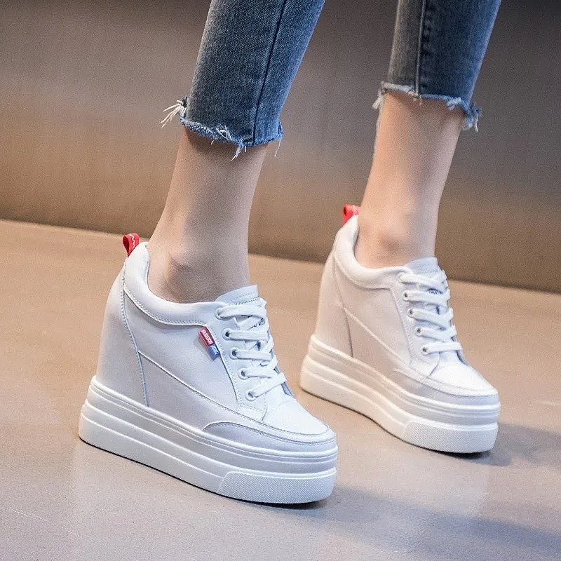 11cm Platform Wedge Sneakers Summer Shoes Genuine Leather Air Mesh Hollow Women White Summer Shoes High Heel Zapatillas De Mujer