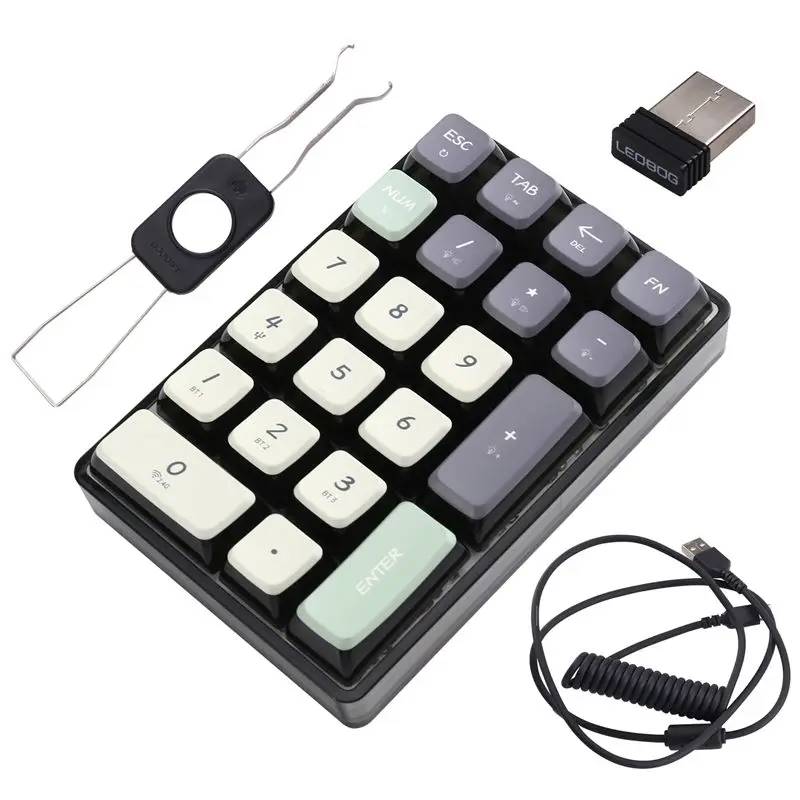 Bluetooth/2.4Ghz/Type-C Connection Keyboard 21-Key RGB Color Keyboard For Hot Swappable With Transparent Keycaps