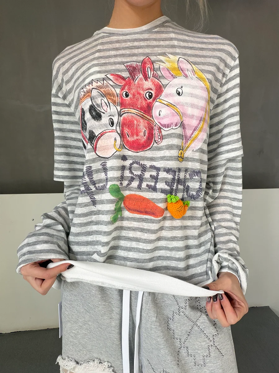 

Bluedot Cheeri Upi Casual Long Sve T-irt Loose Fit Ladies round Ne Top Comfortable Spring Faion Women's Clothing