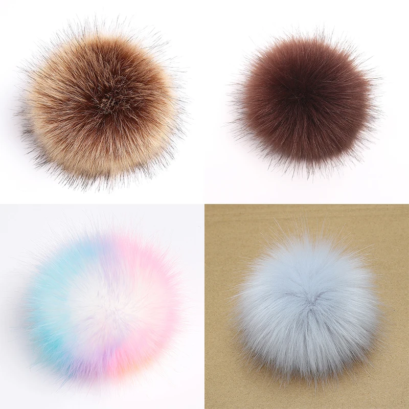 1PC 8cm Faux Fox Fur Pompom DIY Colorful Dark Buckle Faux Fox Fur Pompom Women Caps Shoes Accessories Sewing Accessories costura