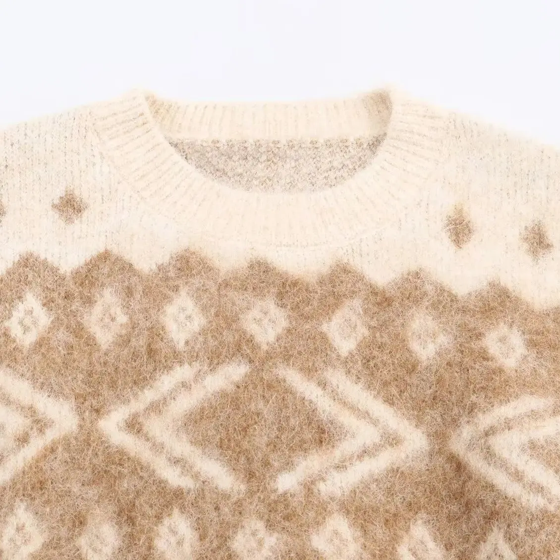 DiYiG امرأة 2025 شتاء جديد موضة الجاكار بلوفر مغزول ريترو كم طويل كل مباراة الجولة الرقبة سترة غير رسمية Mujer #3