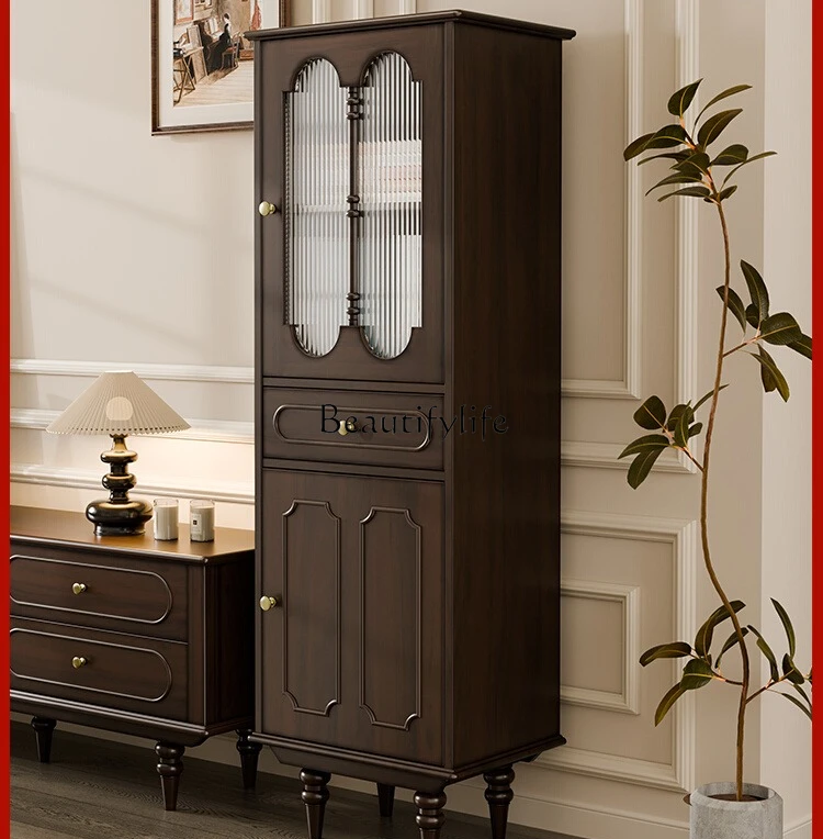 

French retro solid wood premium wine cabinet rack against the wall integrated medieval home