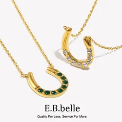 E.B.belle Lucky Horseshoe Pendant Necklace Water Resistant 316L Stainless Steel Decoration 18K Gold Plated Jewelry