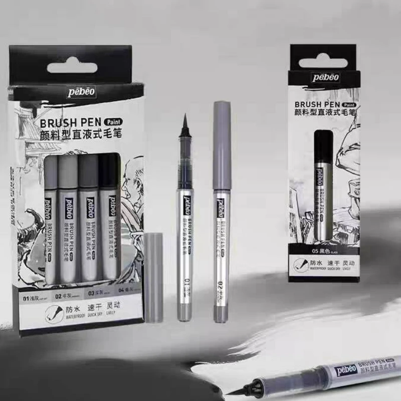 PEBEO Grey Style Liquid Direct Brush Flow Brush Pen Acryl-Tintenmarkierung Hellgrau Weich Weiß Wasserlösliche Kalligraphiemalerei
