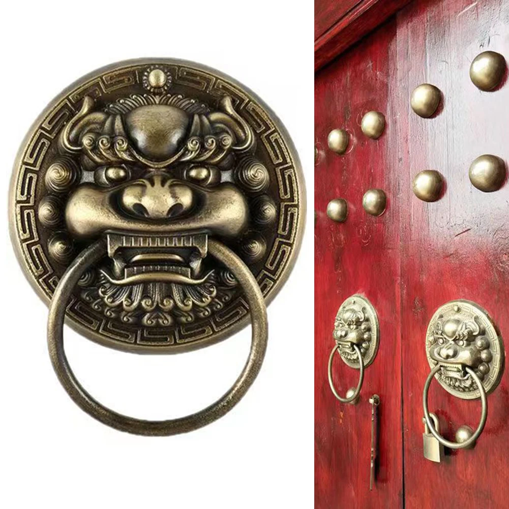 Beast Head Door Ring Antique Door Handle Antique Bronze Finish Comfortable Grip Elegant Decor Sturdy Construction