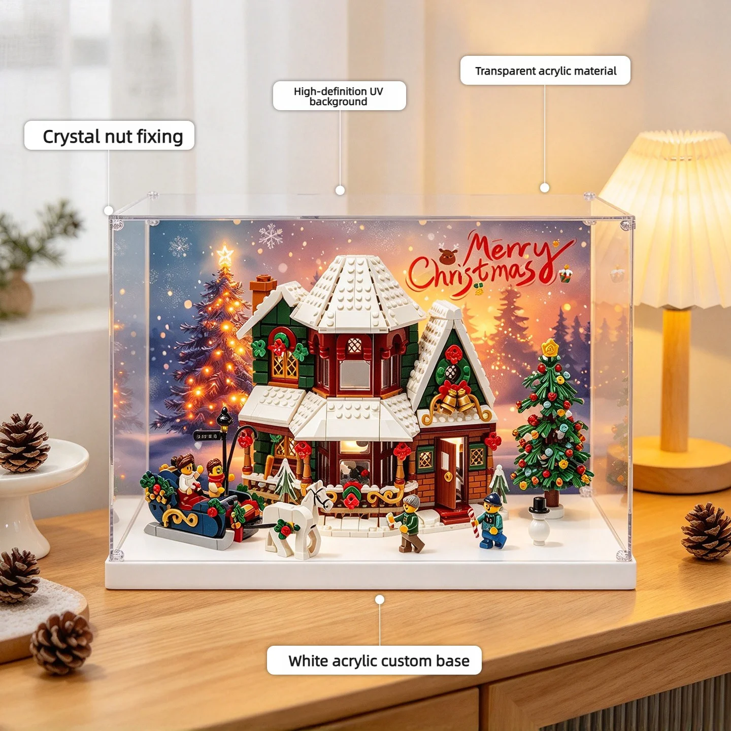 High Clear Acrylic Display Case For Lego11387 Christmas Holiday Cabin, Dustproof Showcase Storage Box for Building Blocks Model