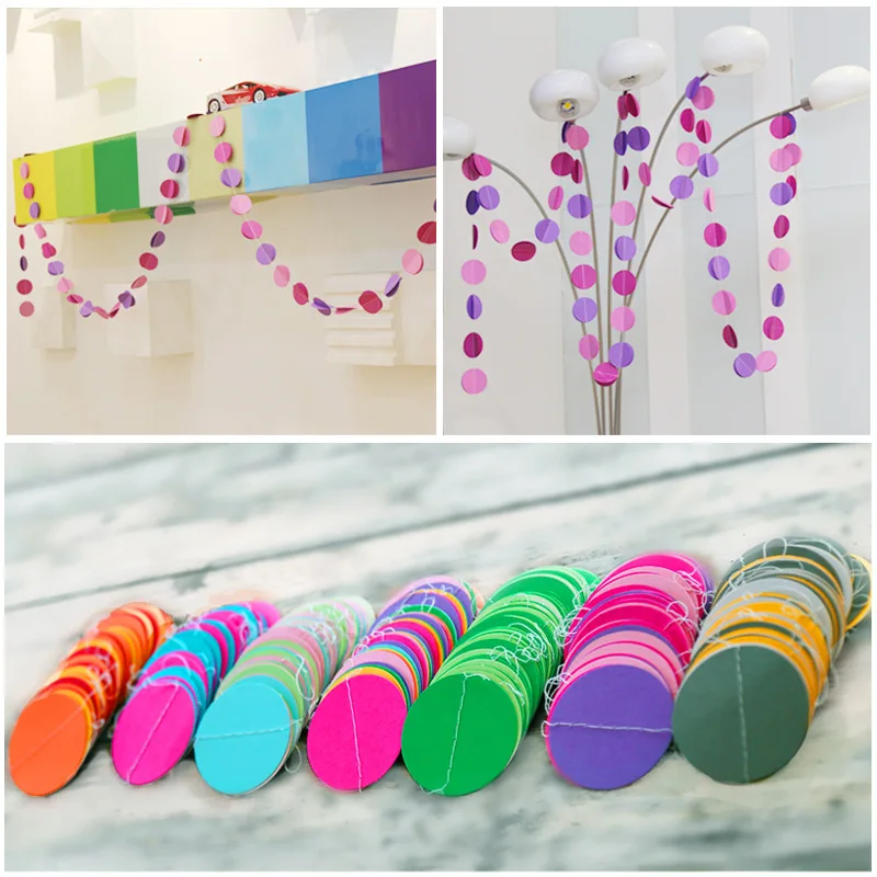 Macaron Colored Circle Garlands Decorations for Classroom Room Baby Shower Birthday Party Decor Wall Hanging Dots Paper String