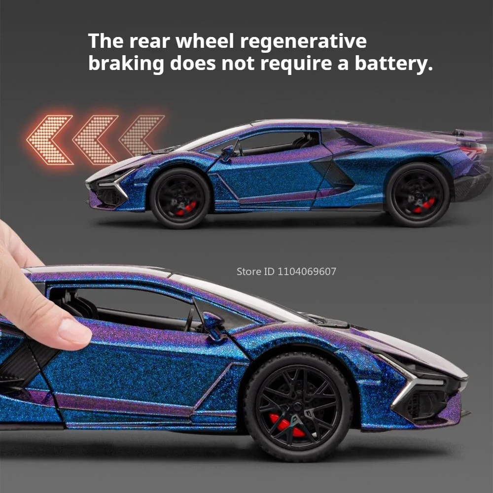 รถของเล่นจำลอง Lamborghini Revuelto V12 GT อัลลอยด์ ไดแคสต์ ประตูเปิดได้ มีเสียง มีไฟ แบบดึงหลัง รถสปอร์ตจิ๋ว ของสะสม ของตกแต่ง