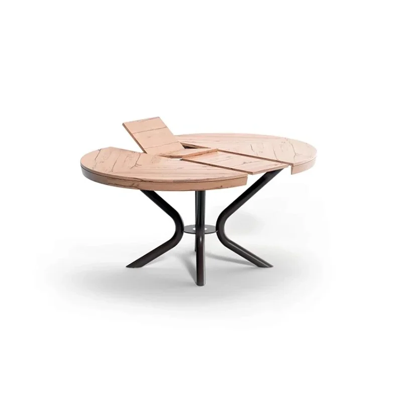Solid wood retractable dining table Multifunctional foldable round table 10 people Small apartment dining