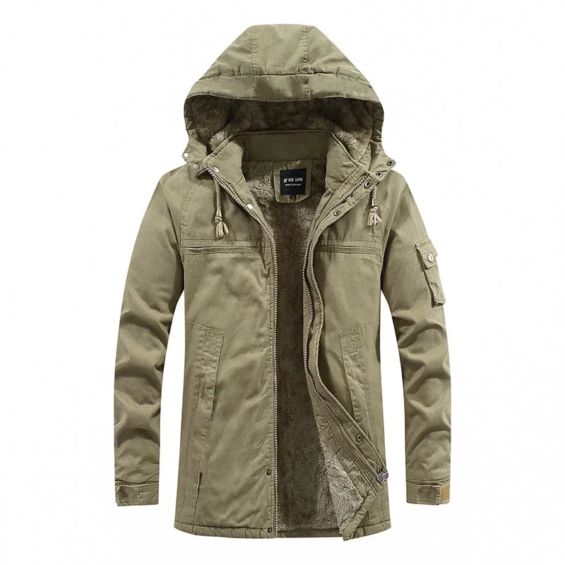 

Mens Parkas Coat Military Windproof Hooded Jackets Winter Washed Cotton Thick Fleece Casual New Outdoor Warm Varsity Jackets