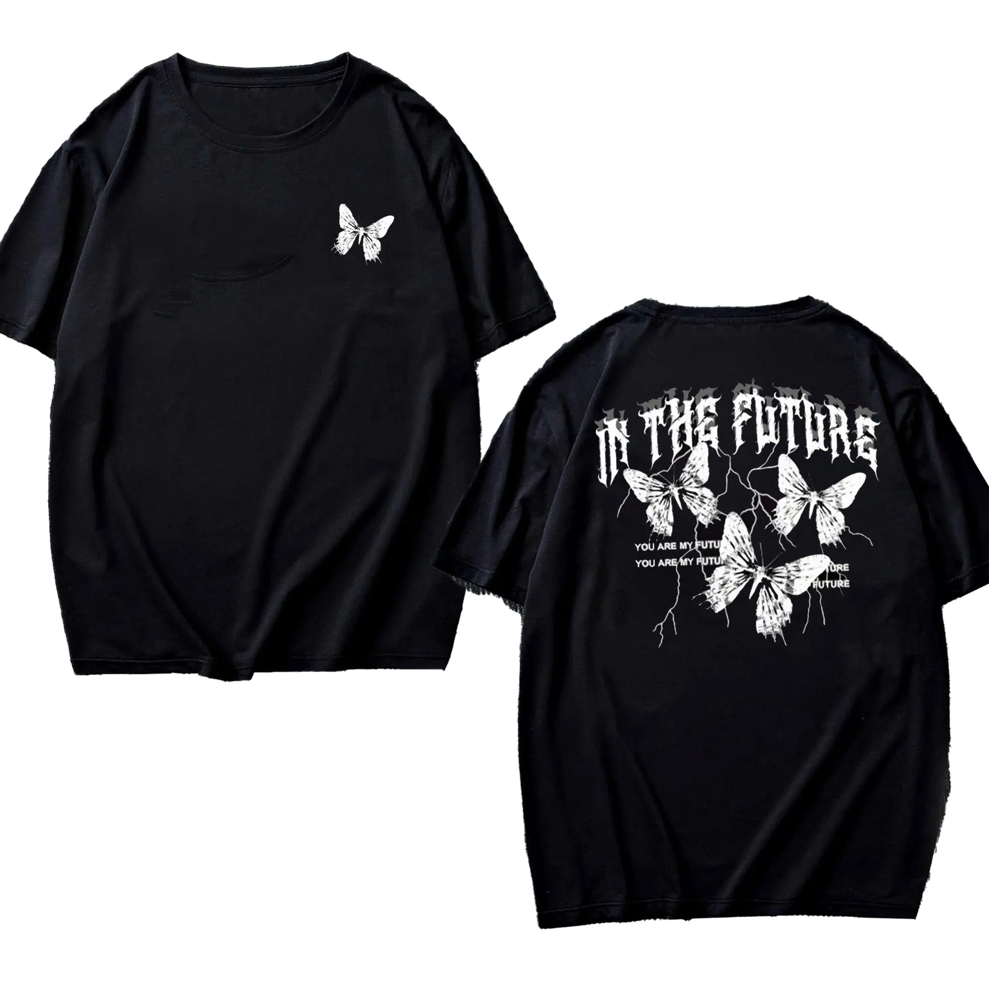 In The Future Dark Black Butterfly Tshirts Men Women Hip Hop Breathable Top Summer Couple Tee Clothes T-Shirt Funny Cotton Shirt