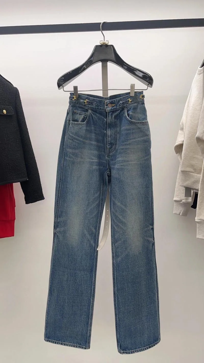 2024 Autumn New Women's Jeans Fashionable, Exquisite, Light Color, Casual Style, Straight Tube Slimming Denim Pants