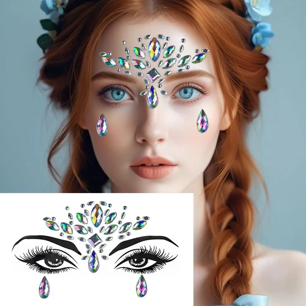 

2PCS 3D Sexy Face Tattoo Crystal Stickers Temporary Tattoos Glitter Fake Tattoo Women Party Festival Face Jewels Tattoo