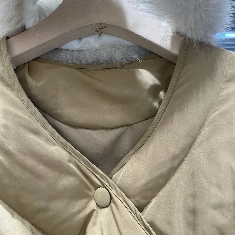 المرأة الأبيض بطة أسفل الرباط أبلى الشتاء منتصف طول كبير الفراء طوق وشاح أسفل سترة الإناث الدانتيل يصل باركر مبطن سترة