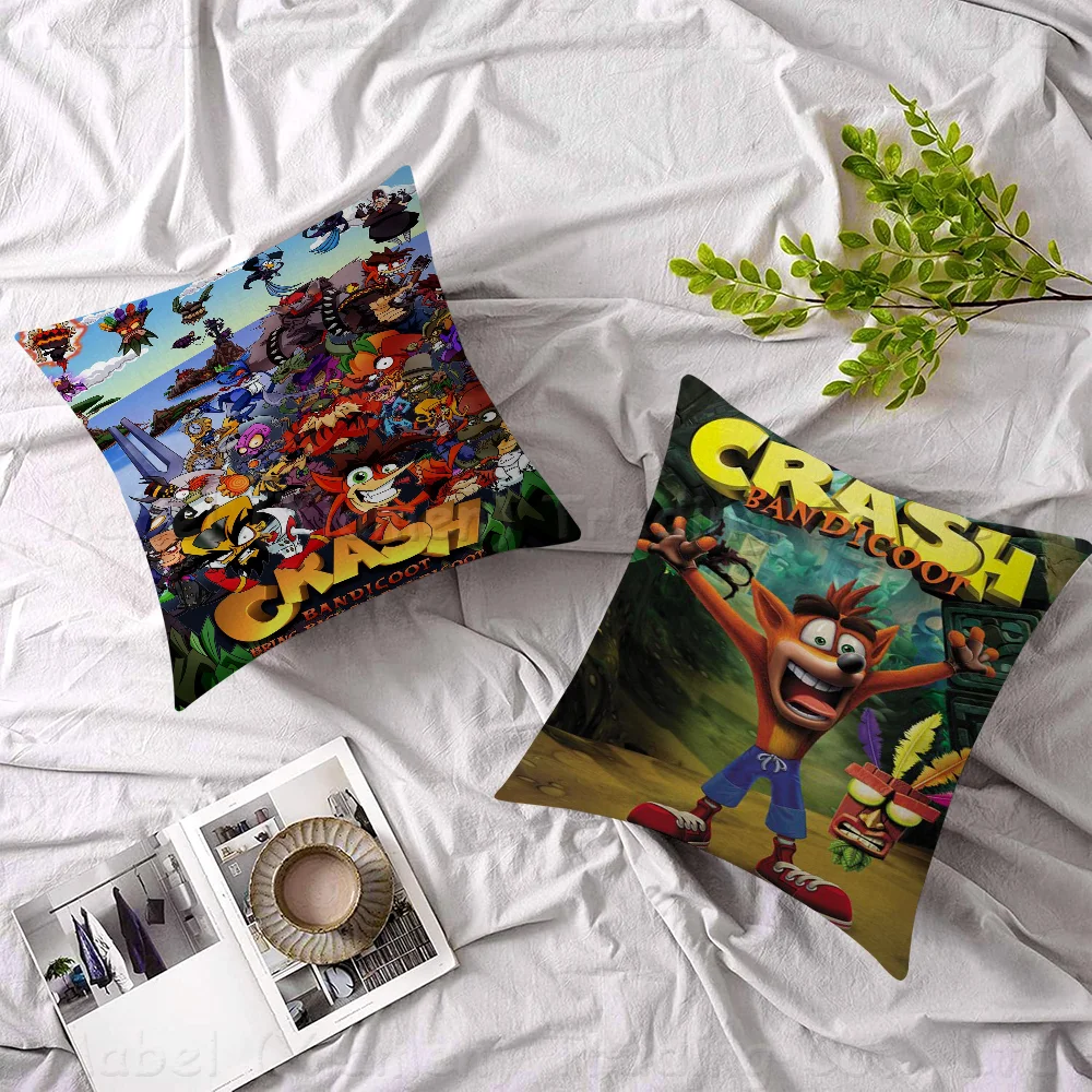 C_CrashS_B- Bandicoot Game Stitch Lucky Dragon Pillow Cover Sofa Cushion Cover Home Room Decoration Children Gift