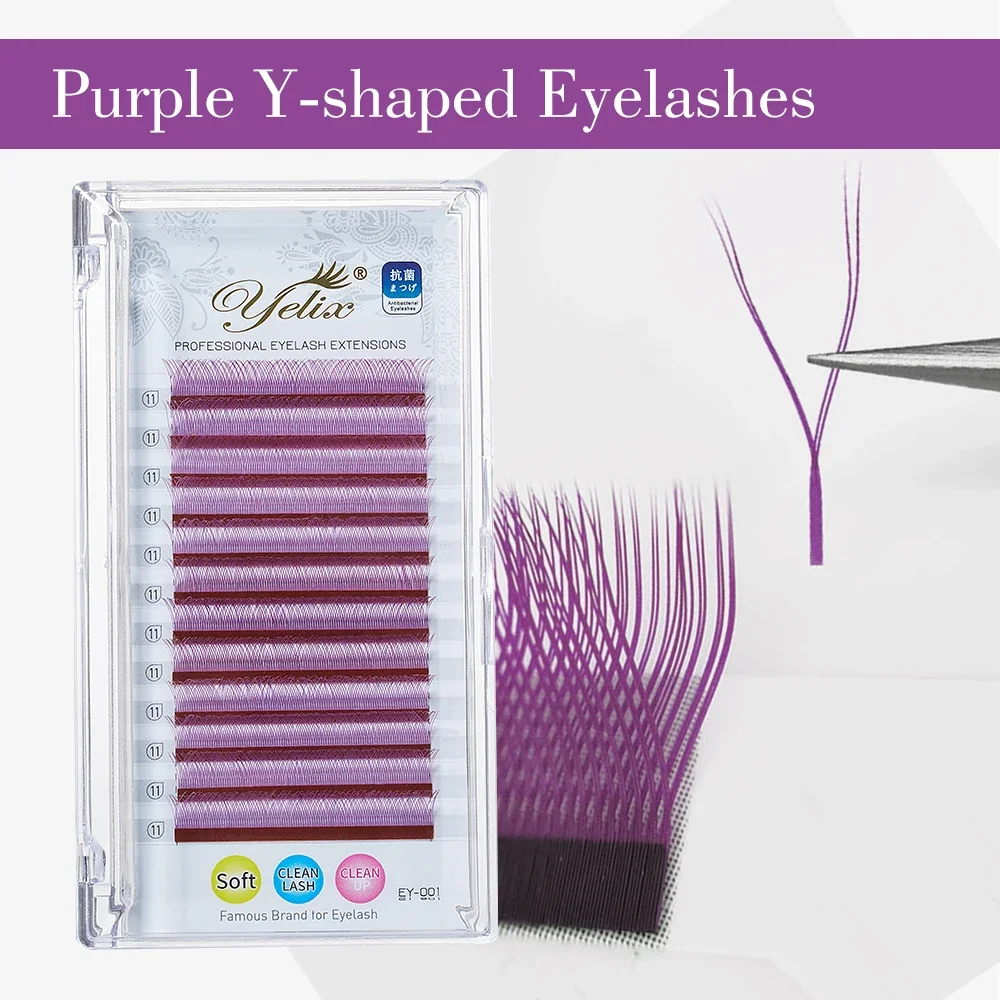 Yelix Purple Colored Eyelashes Mix Yy Lashes Lash Extensions Individual Premium Mink Soft Volume Eyelashes 2D Premade Fans