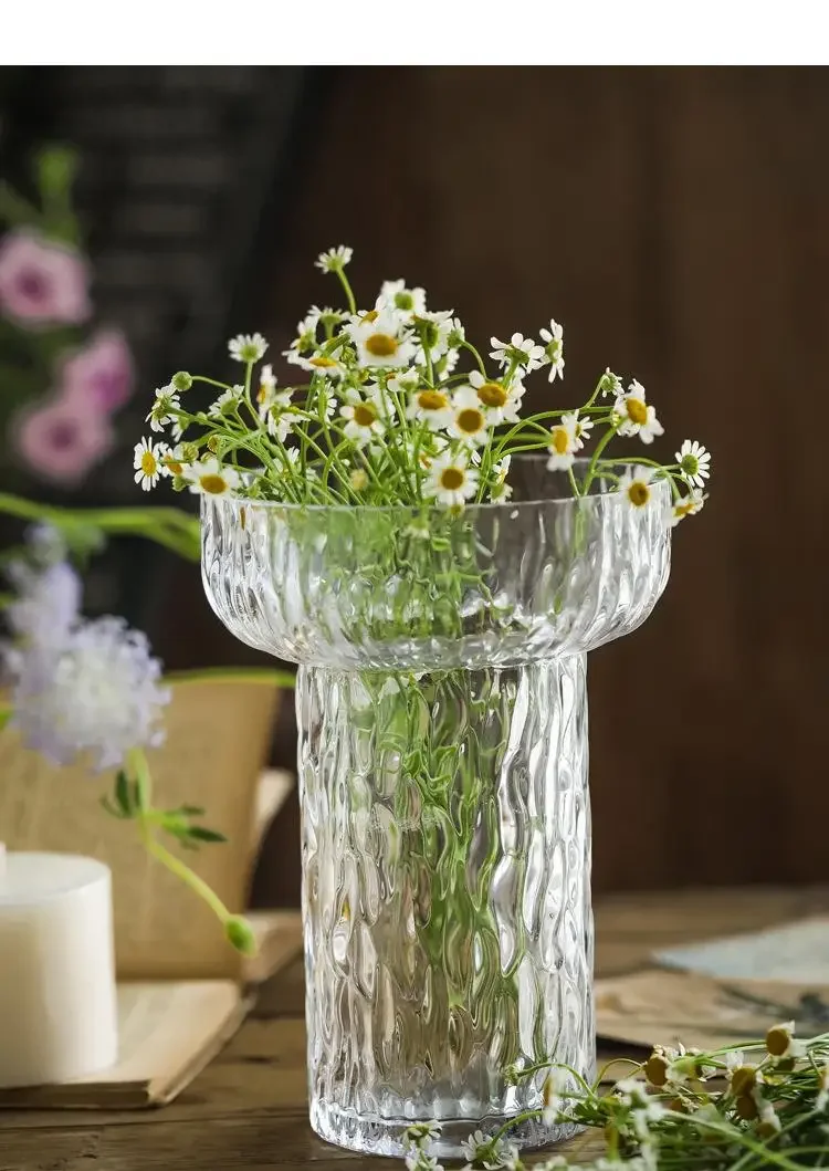 

#For Nordic Glass Vase Glacier Pattern Transparent Hydroponic Flower Pot Living Room Ornament Home Simple Decorations&