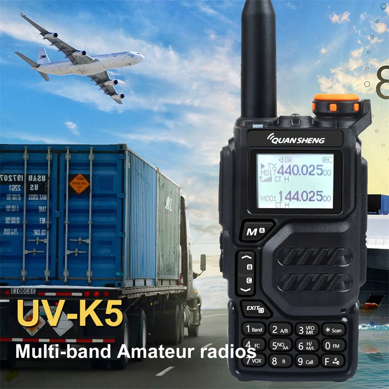 QUANSHENG UV-K5 5W High-power Walkie Talkie 50-600MHz Air Band NOAA DTMF Scrambler LED Flashlight Portable Multi-band Transceive