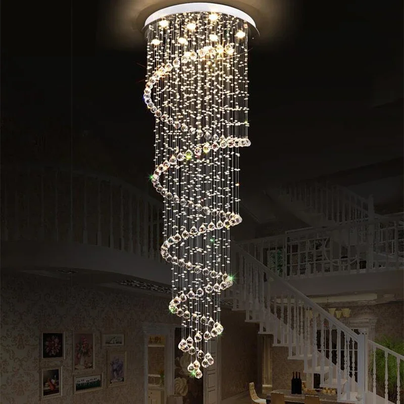 

Jmmxiuz Modern Large Big Stair Long Spiral Crystal Chandelier Lighting Fixture for Staircase Rain Drop Pending Lamp +free ship