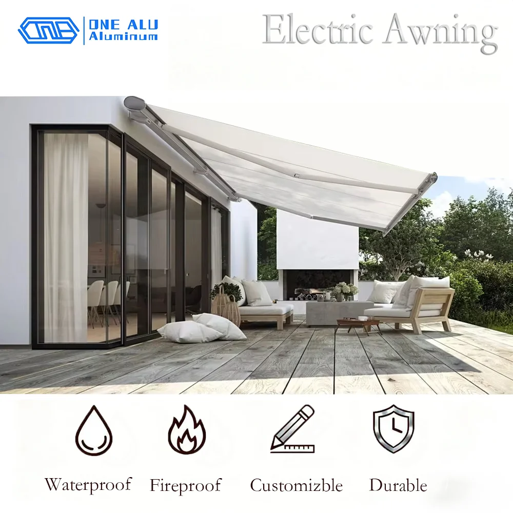 

OneAlu Aluminum Waterproof Retractable Awning - with Lighting for Outdoor Restaurant, Balcony & Shelter