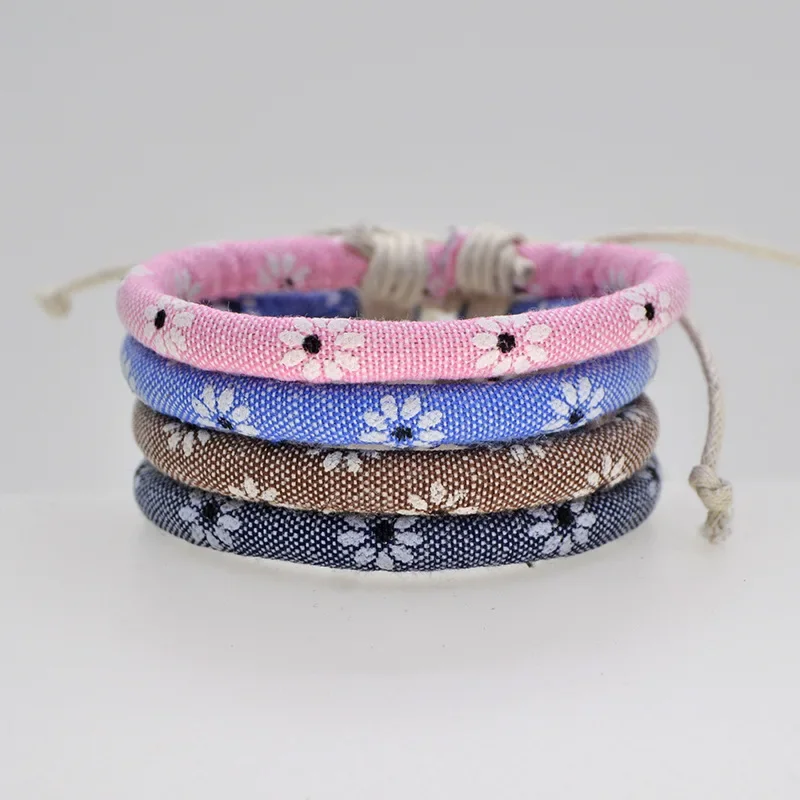 10pcs Handmade Bracelet of Cotton and Rope Ethnic Style Woven Leather with Adjustable Length Chic Girls Friendship Bracelet