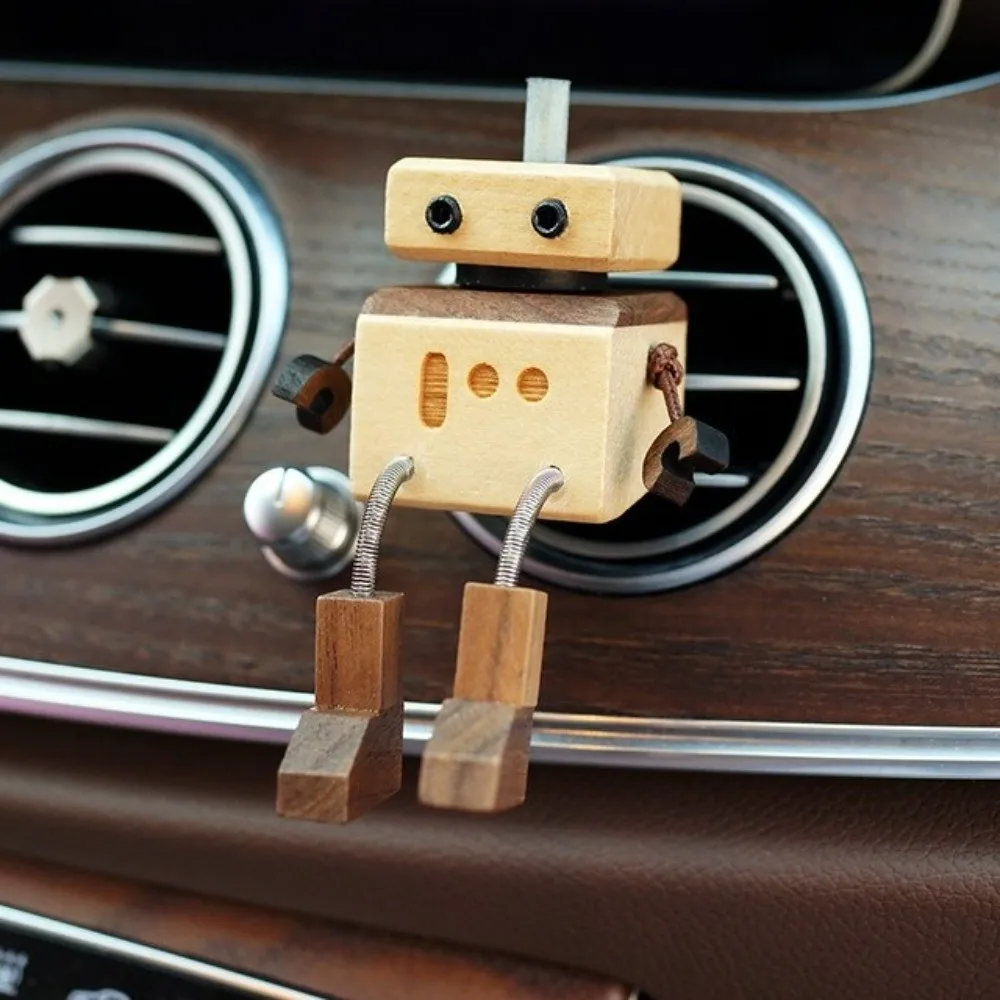 

Durable Hand Made Essential Oil Fragrance Expander Wood Cartoon Robot Fragrance Bottle Funny Car Mounted Car